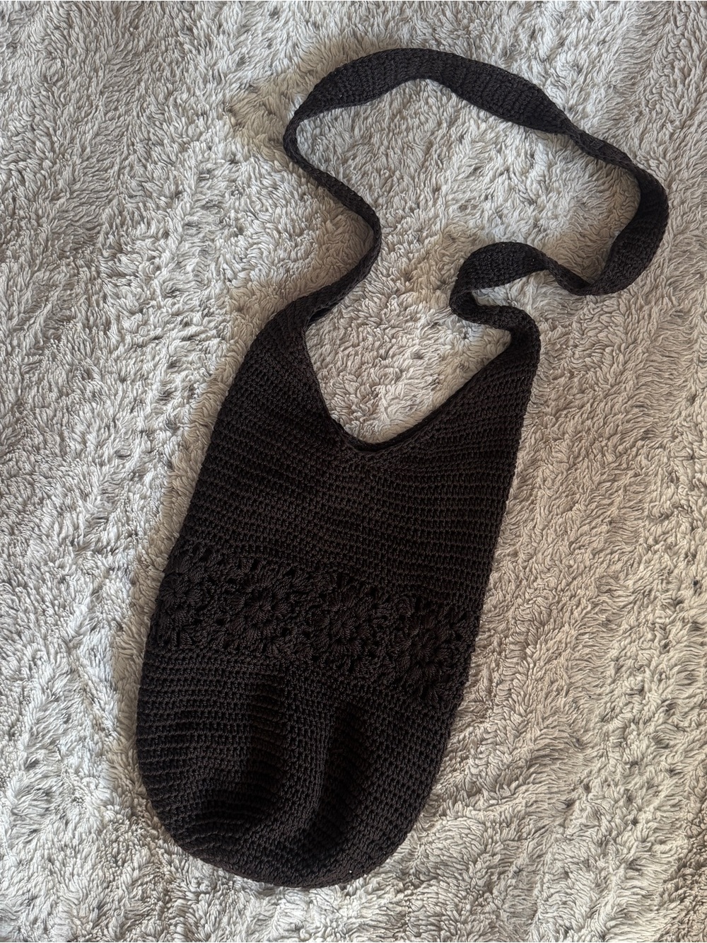 Black Crochet Crossbody Bag with Floral Band